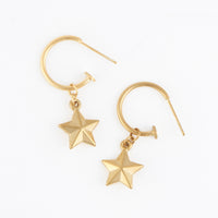 Waterproof Earrings Star Charm C Hoop Gold & Steel Narelle