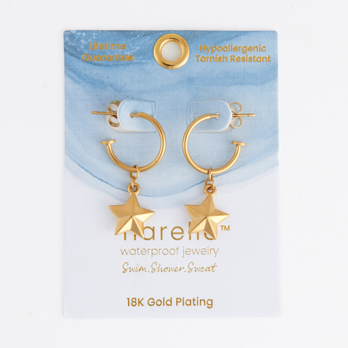 Waterproof Earrings Star Charm C Hoop Gold & Steel Narelle