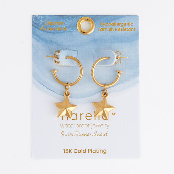 Waterproof Earrings Star Charm C Hoop Gold & Steel Narelle