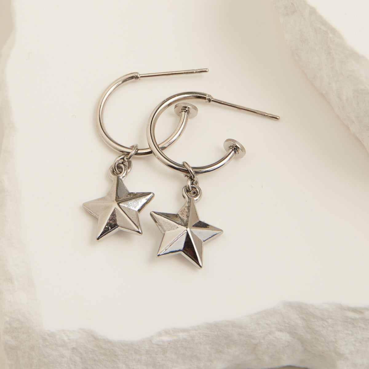 Waterproof Earrings Star Charm C Hoop Gold & Steel Narelle