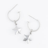 Waterproof Earrings Star Charm C Hoop Gold & Steel Narelle