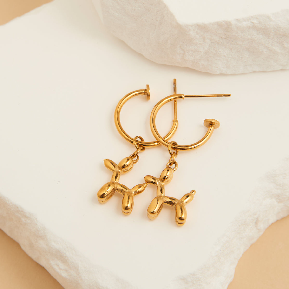 Waterproof Earrings Dog Charm C Hoop Gold & Steel Narelle