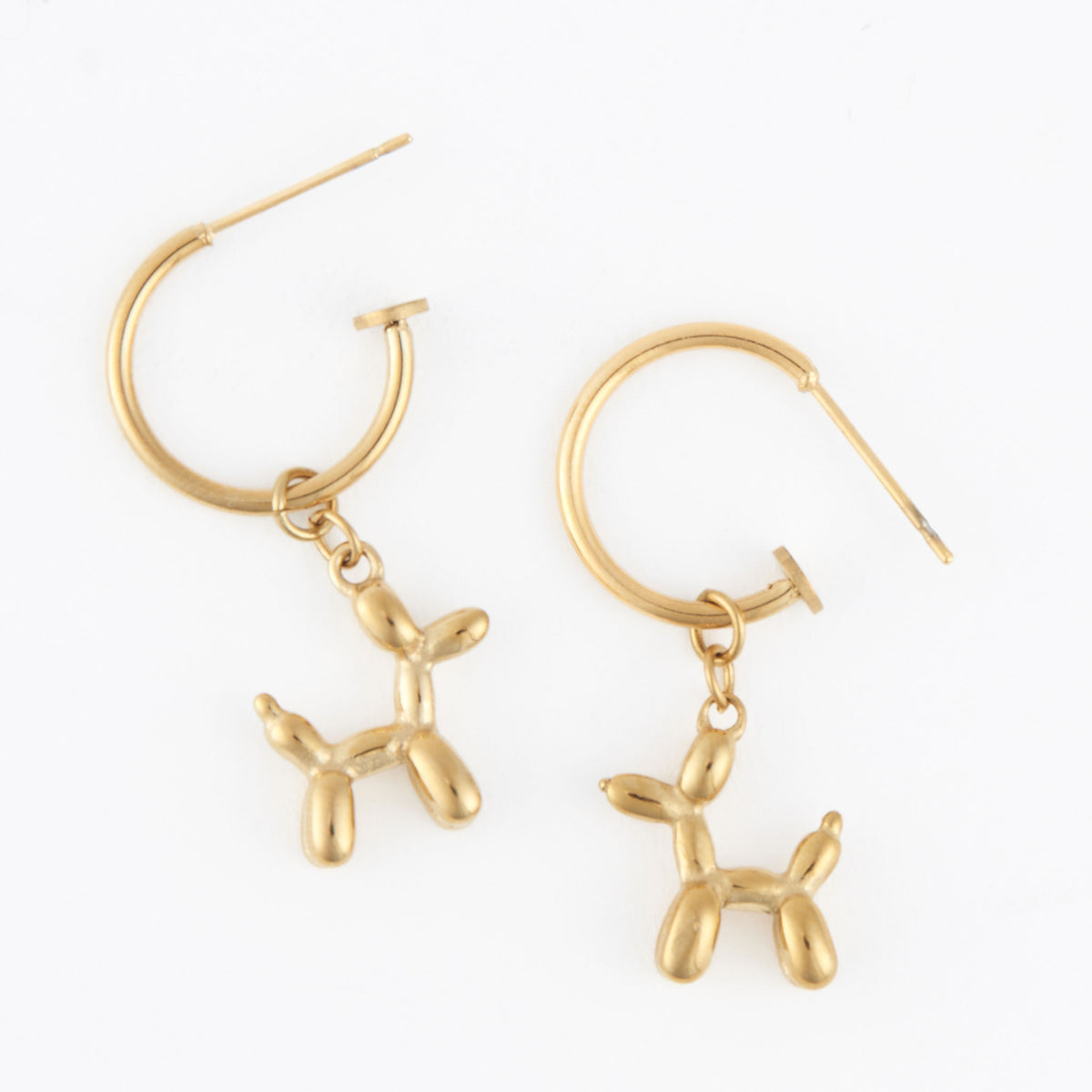 Waterproof Earrings Dog Charm C Hoop Gold & Steel Narelle
