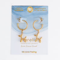 Waterproof Earrings Dog Charm C Hoop Gold & Steel Narelle