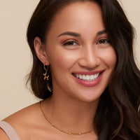 Waterproof Earrings Dog Charm C Hoop Gold & Steel Narelle