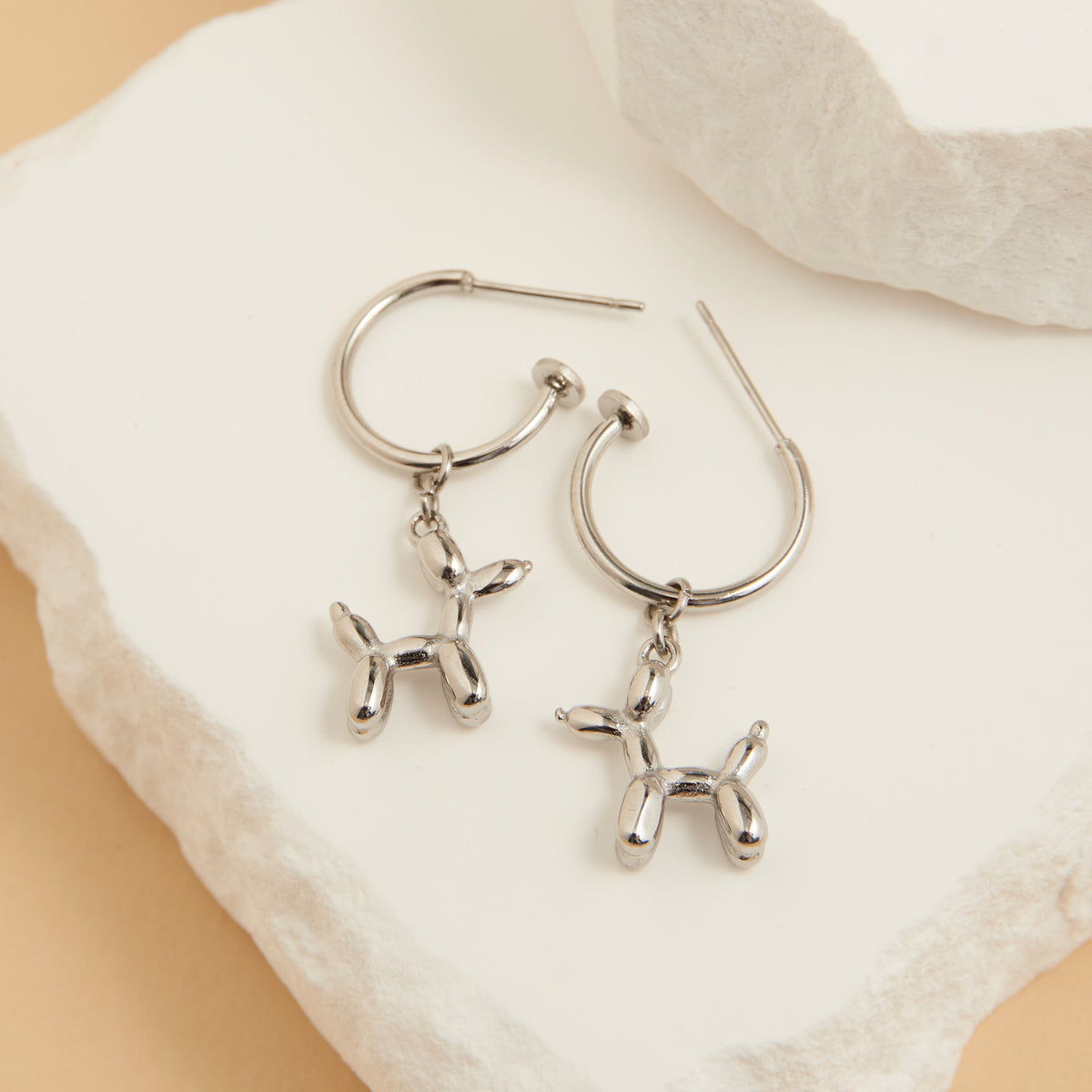Waterproof Earrings Dog Charm C Hoop Gold & Steel Narelle