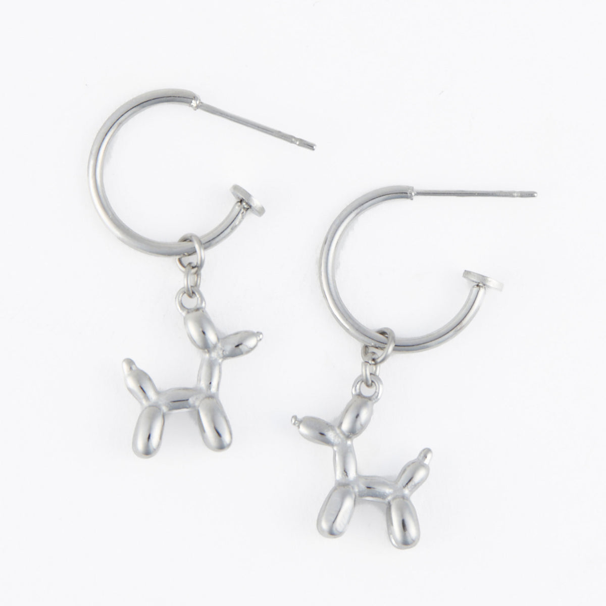 Waterproof Earrings Dog Charm C Hoop Gold & Steel Narelle