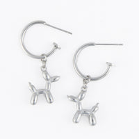 Waterproof Earrings Dog Charm C Hoop Gold & Steel Narelle