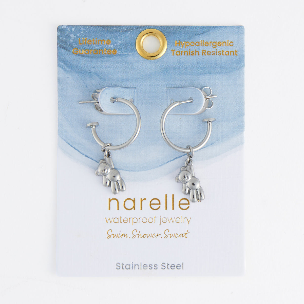Waterproof Earrings Teddy Bear Charm C Hoop Narelle