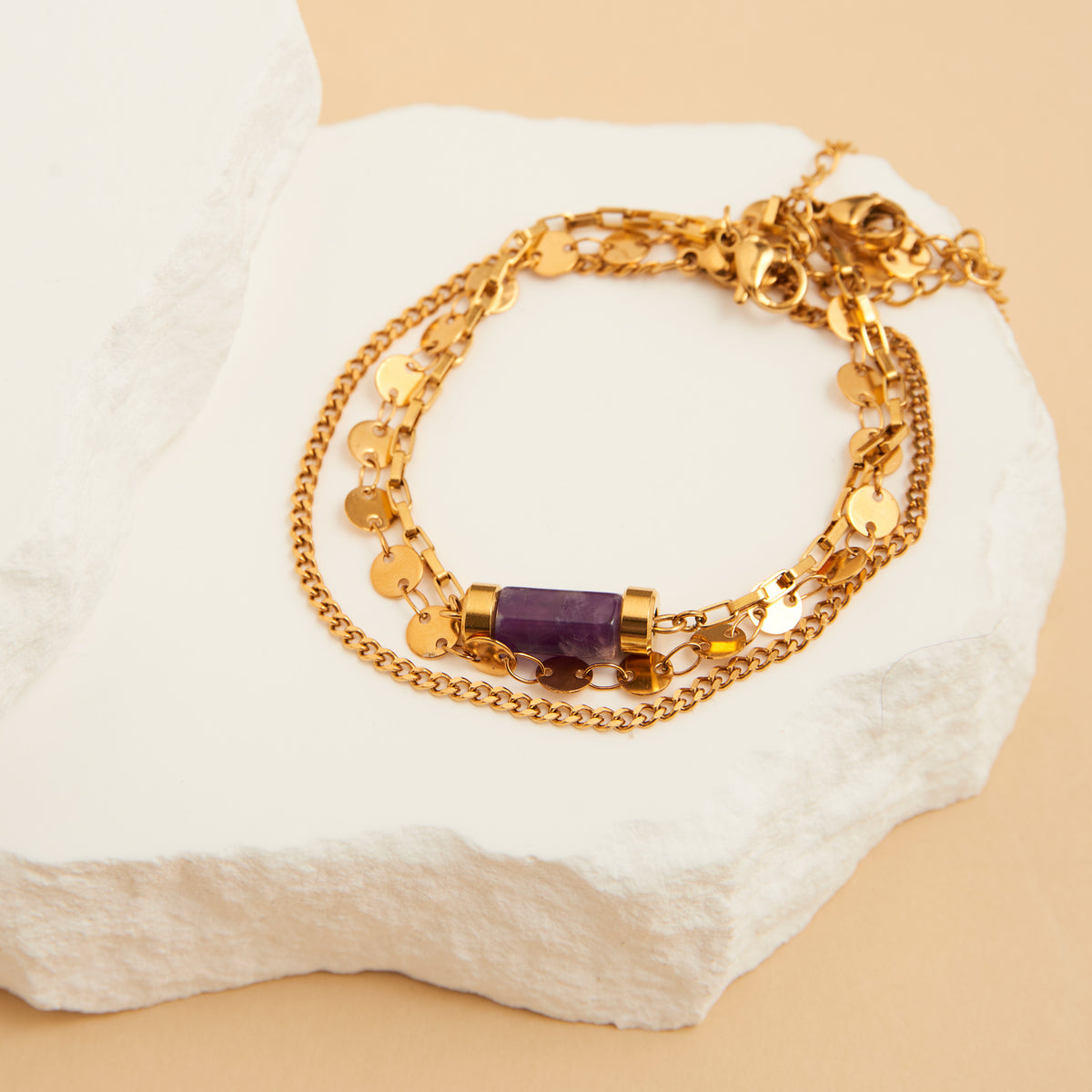 Waterproof Bracelet Amethyst 3-Piece Set Narelle