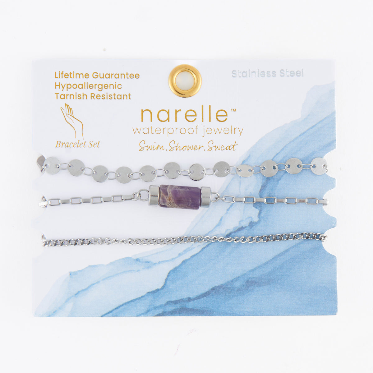 Waterproof Bracelet Amethyst 3-Piece Set Narelle