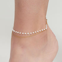 Waterproof Anklet 18K Gold Double Row Pearl & Chain Narelle