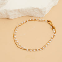 Waterproof Anklet 18K Gold Double Row Pearl & Chain Narelle