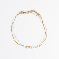 Waterproof Anklet 18K Gold Double Row Pearl & Chain Narelle