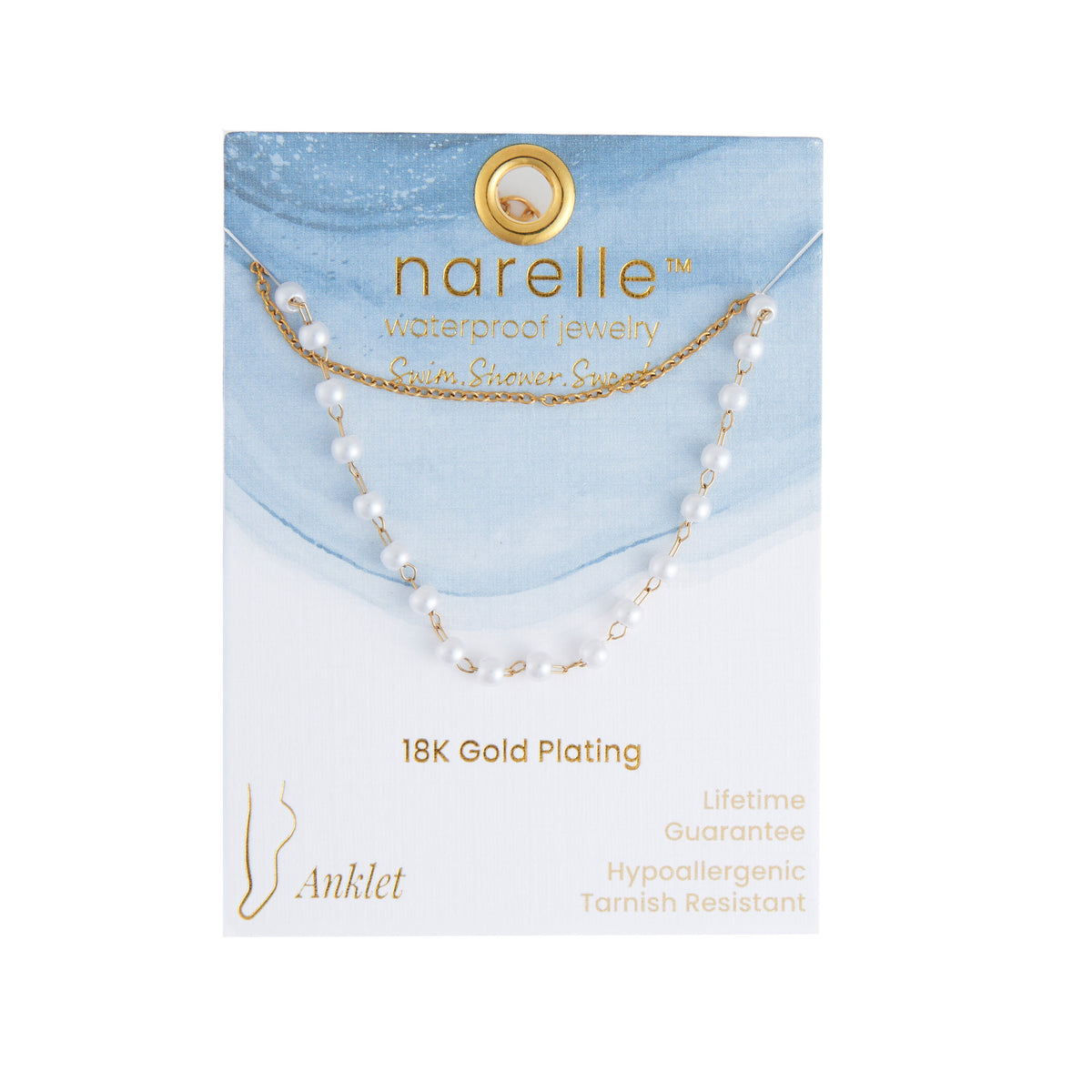 Waterproof Anklet 18K Gold Double Row Pearl & Chain Narelle