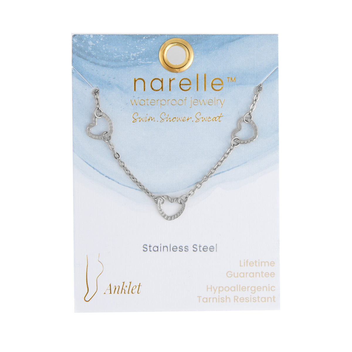 Waterproof Anklet Stainless Steel Linked Heart Narelle