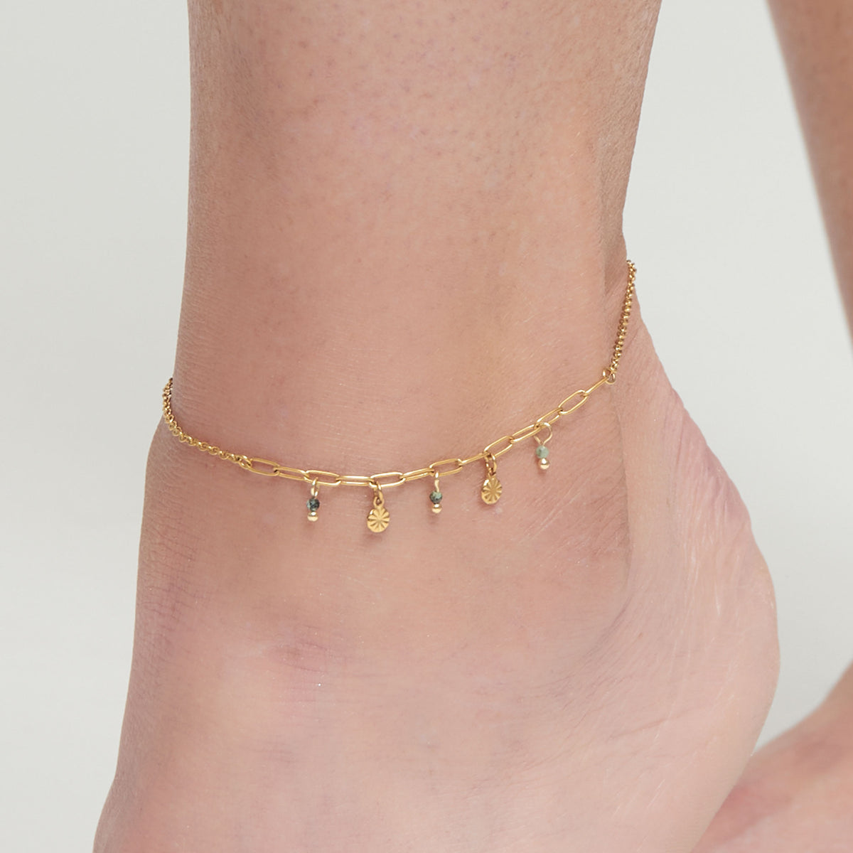 Waterproof Anklet 18K Gold Beaded Charm Narelle