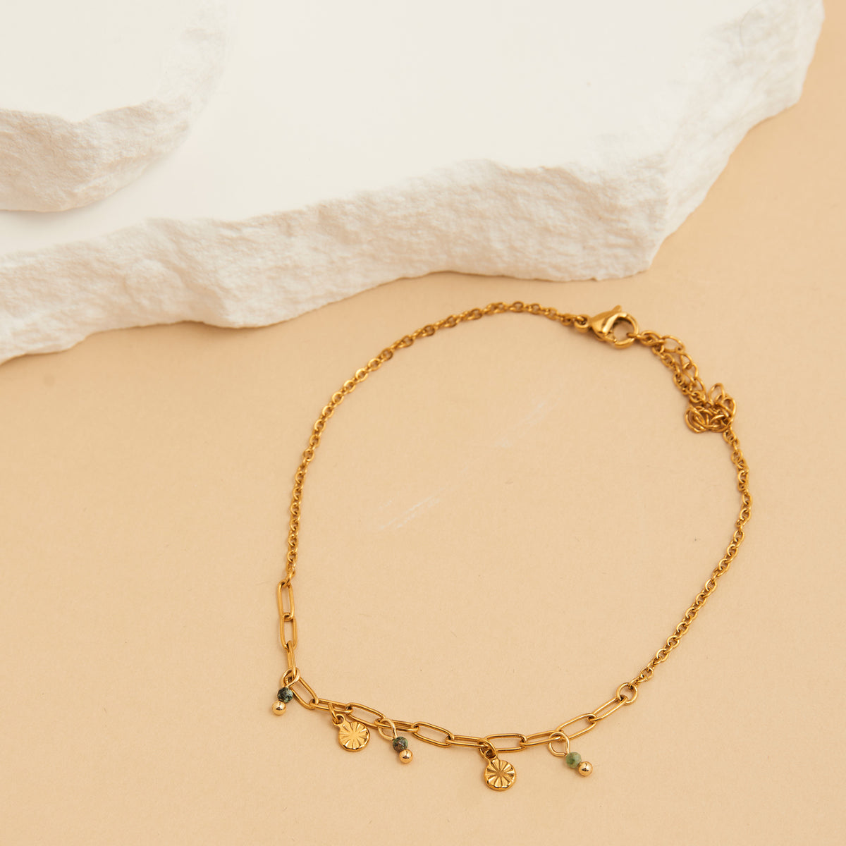 Waterproof Anklet 18K Gold Beaded Charm Narelle