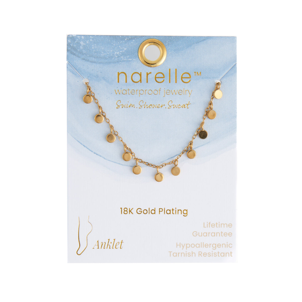 Waterproof Anklet 18K Gold Disc Chain Narelle