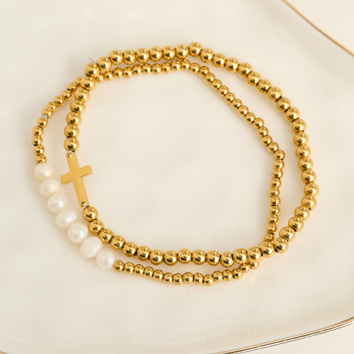 Cross Bracelet Pearl Beaded Waterproof Narelle Duo Set