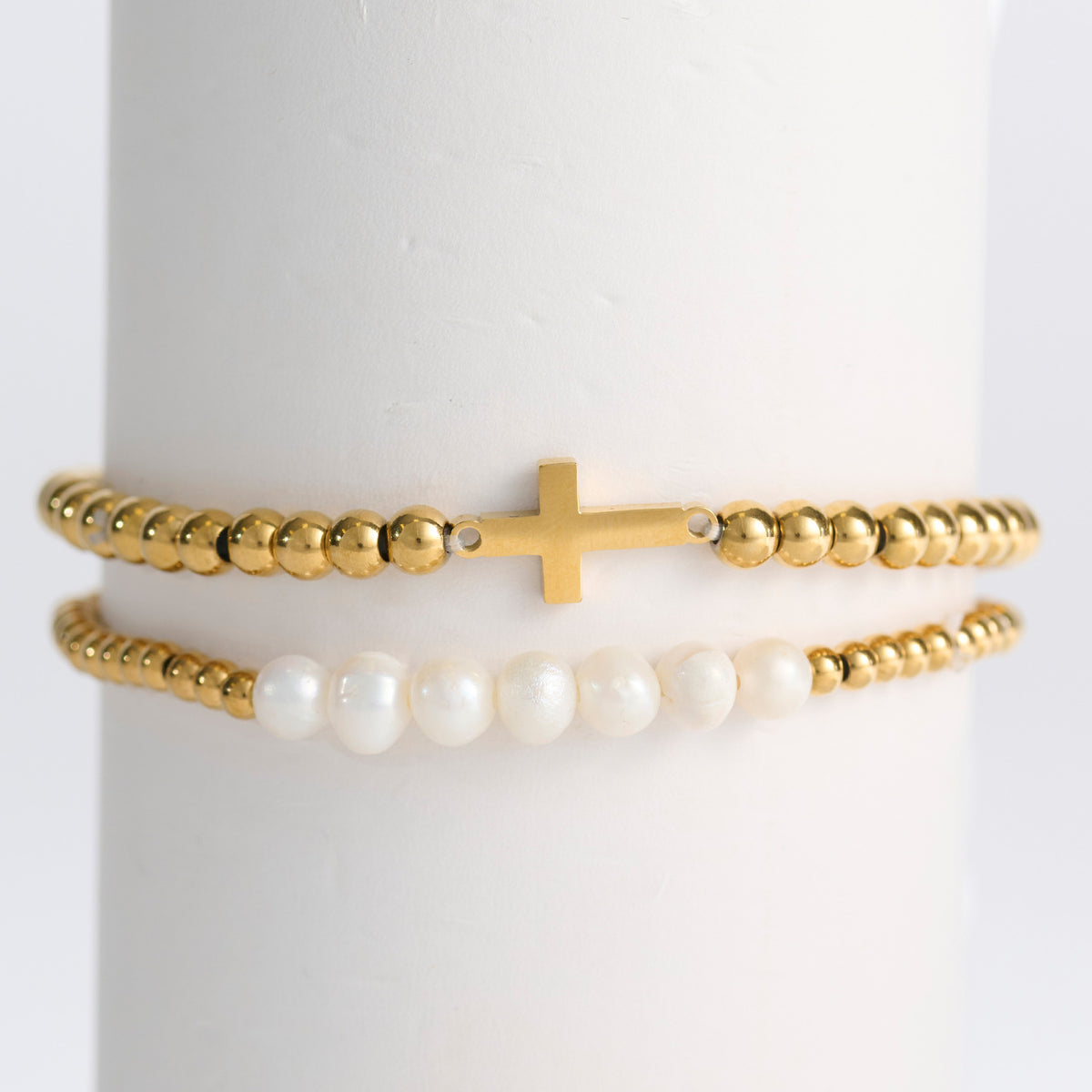 Cross Bracelet Pearl Beaded Waterproof Narelle Duo Set
