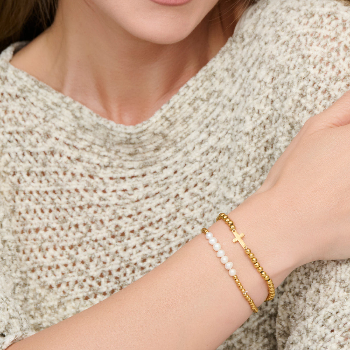 Cross Bracelet Pearl Beaded Waterproof Narelle Duo Set