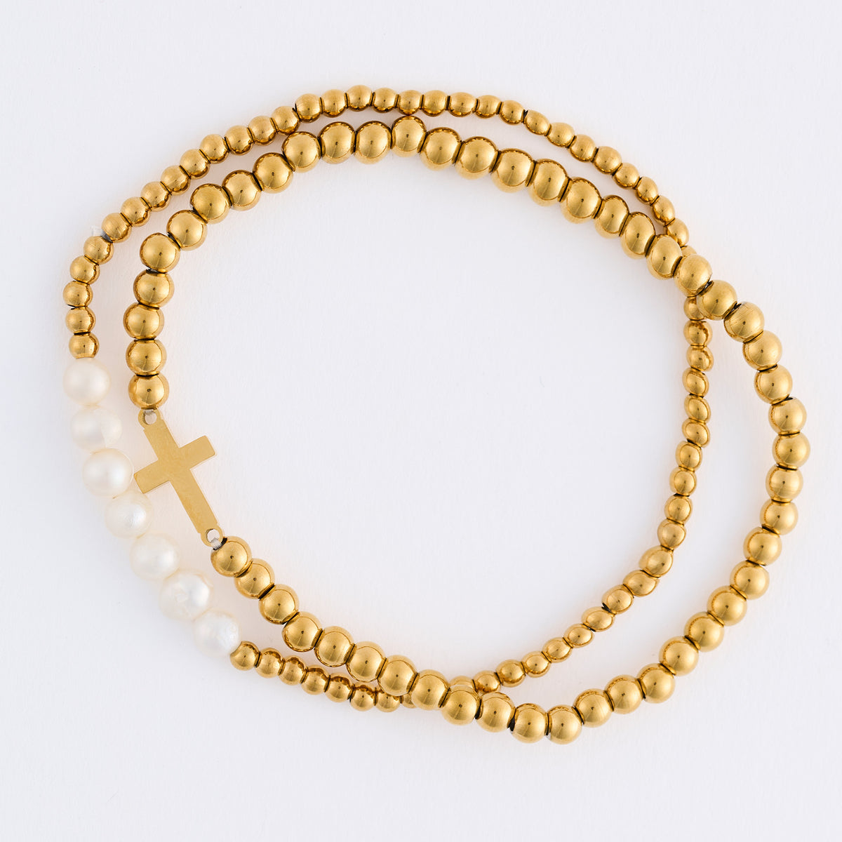 Cross Bracelet Pearl Beaded Waterproof Narelle Duo Set
