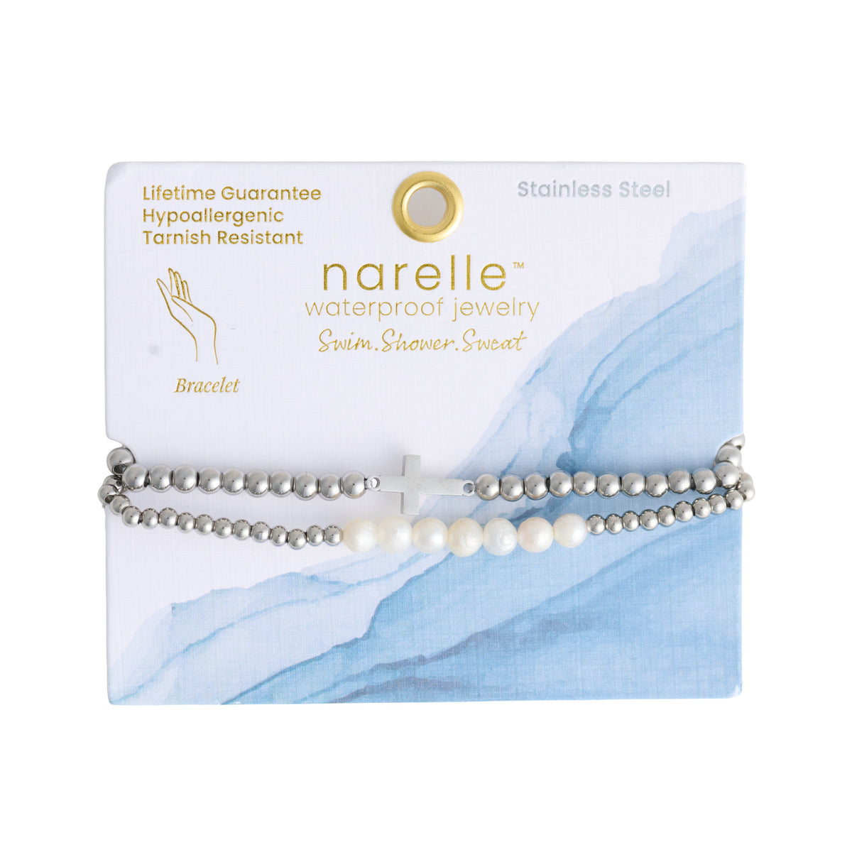 Cross Bracelet Pearl Beaded Waterproof Narelle Duo Set