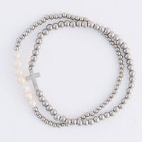 Cross Bracelet Pearl Beaded Waterproof Narelle Duo Set