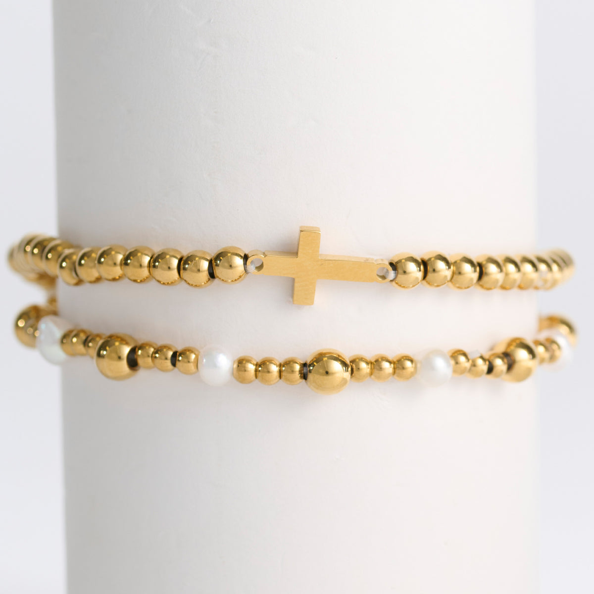 Cross Bracelet Pearl Station Bead Waterproof Narelle Duo Set