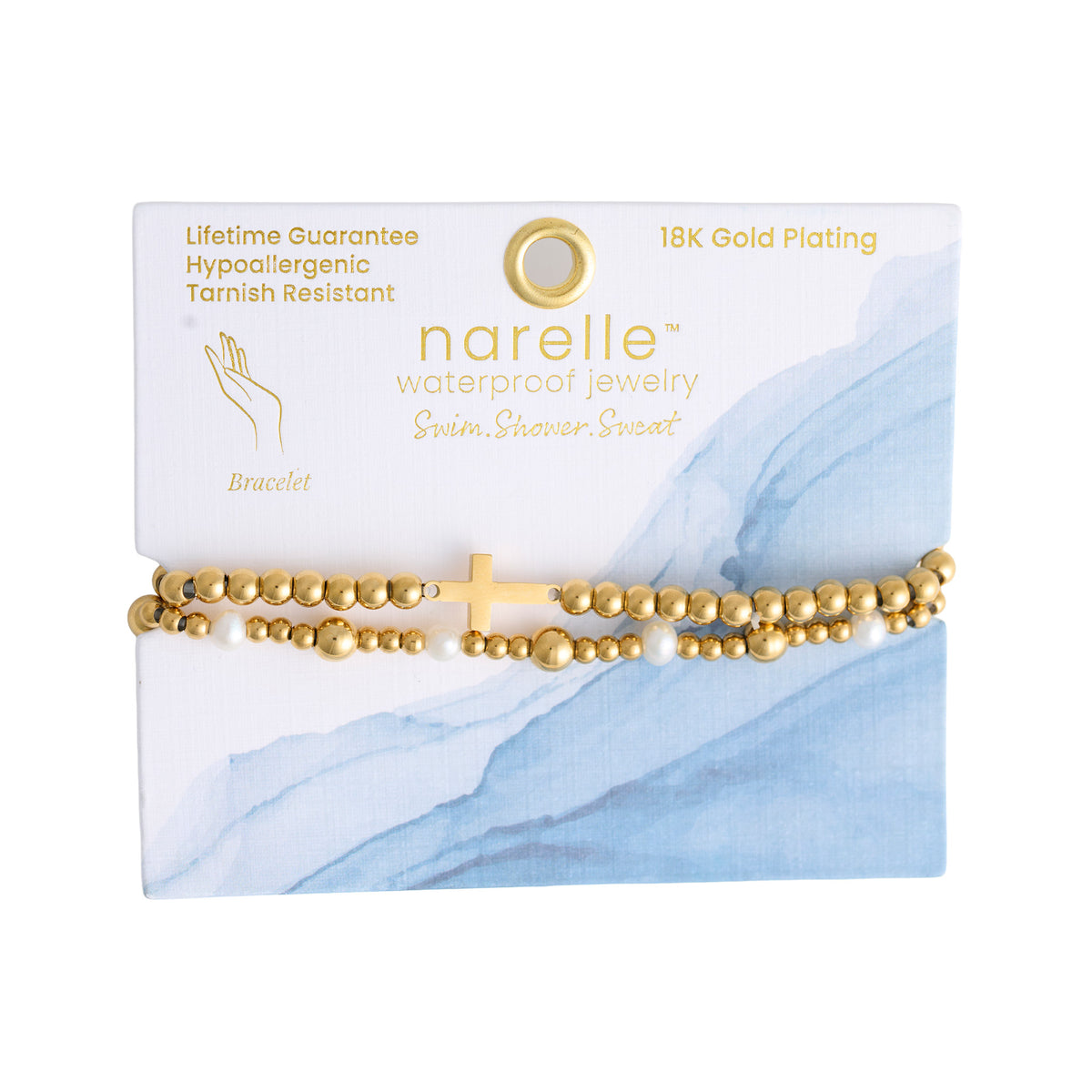 Cross Bracelet Pearl Station Bead Waterproof Narelle Duo Set
