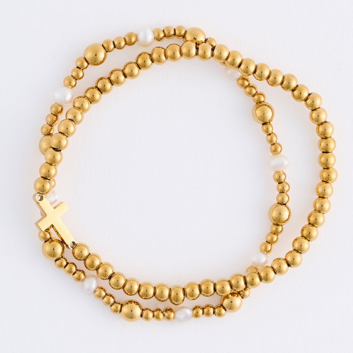 Cross Bracelet Pearl Station Bead Waterproof Narelle Duo Set