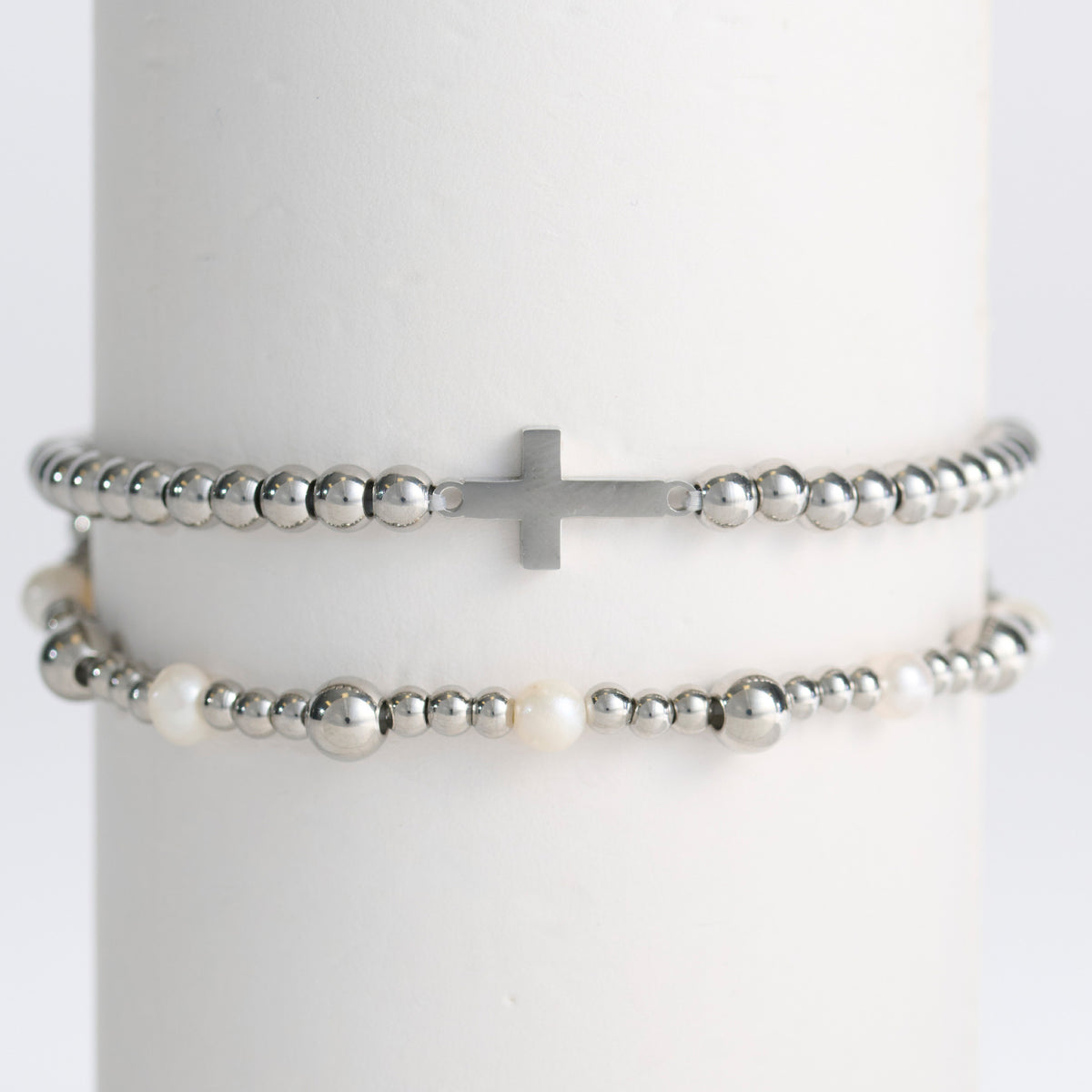 Cross Bracelet Pearl Station Bead Waterproof Narelle Duo Set