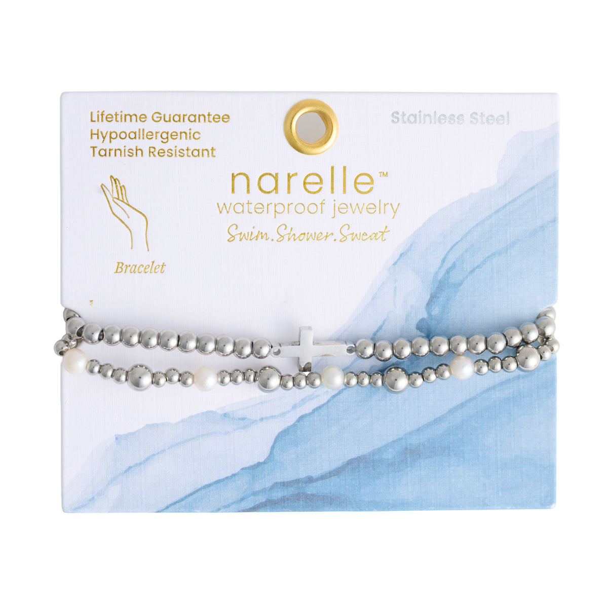 Cross Bracelet Pearl Station Bead Waterproof Narelle Duo Set