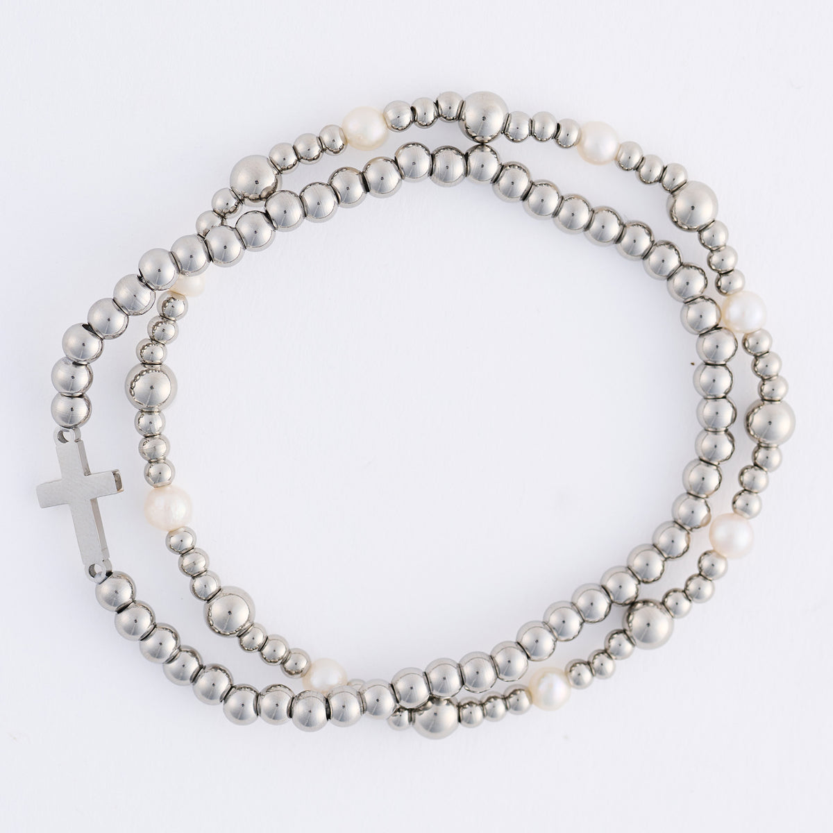 Cross Bracelet Pearl Station Bead Waterproof Narelle Duo Set
