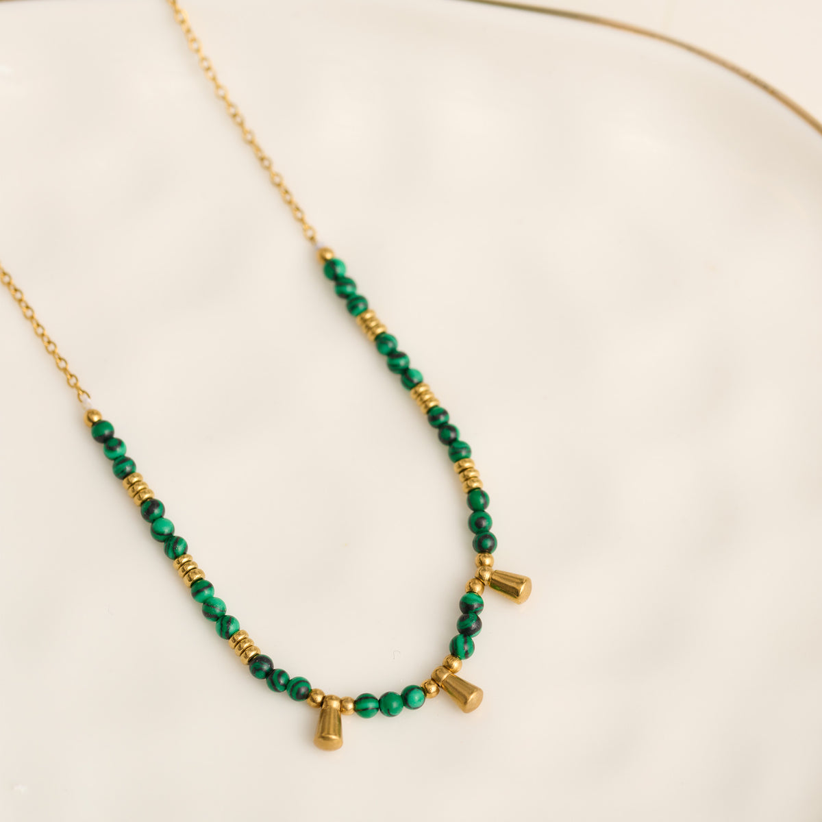 Malachite Necklace 15" Beaded Bar Waterproof Jewelry Narelle