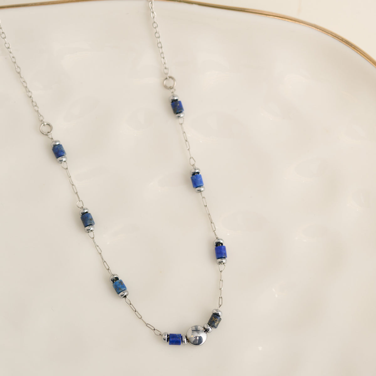 Lapis Necklace 15" Blue Beaded Chain Waterproof Jewelry Narelle