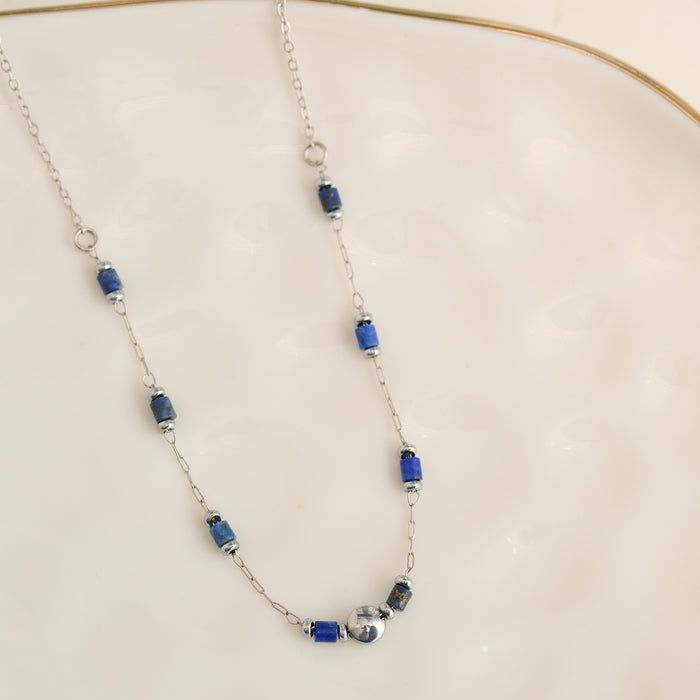 Lapis Necklace 15" Blue Beaded Chain Waterproof Jewelry Narelle