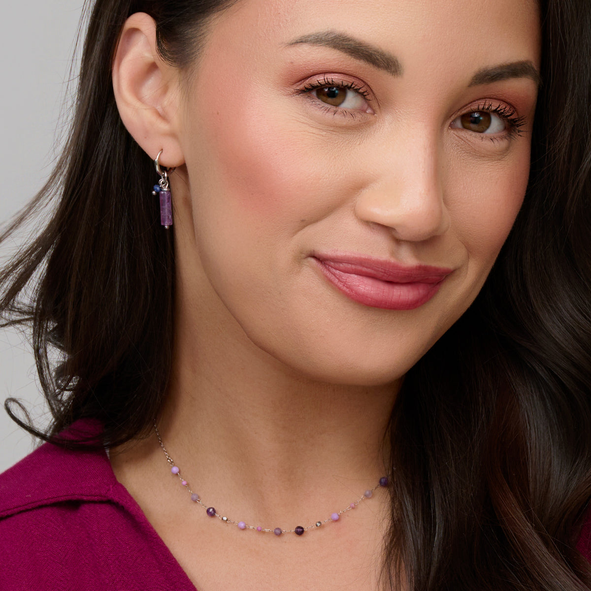 Amethyst Necklace 15" Beaded Waterproof Jewelry Narelle Dainty