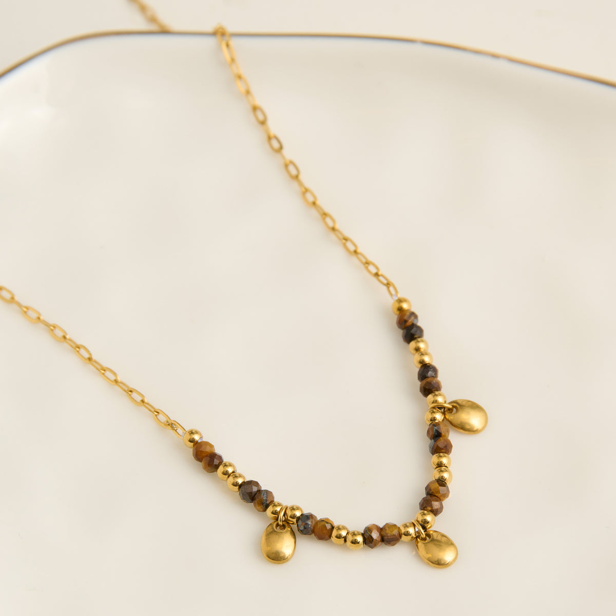 Tiger Eye Necklace 15" Beaded Waterproof Jewelry Narelle