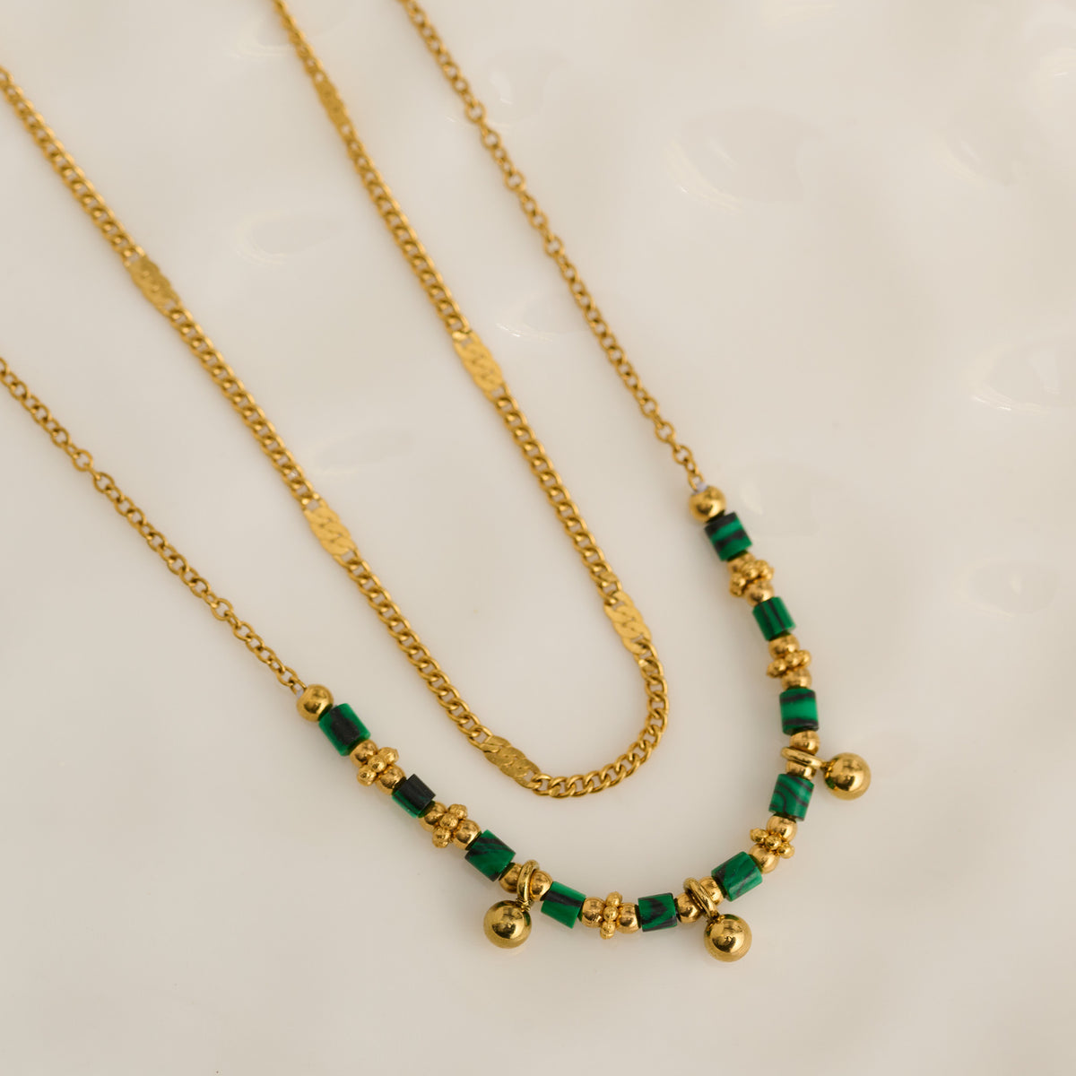 Malachite Necklace 15" Double Row Waterproof Jewelry Narelle