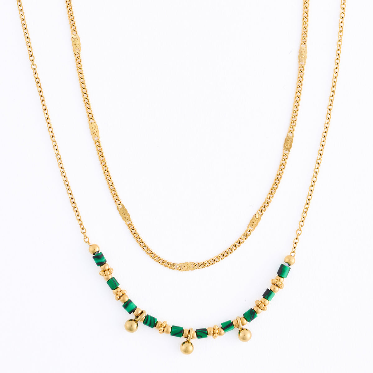 Malachite Necklace 15" Double Row Waterproof Jewelry Narelle