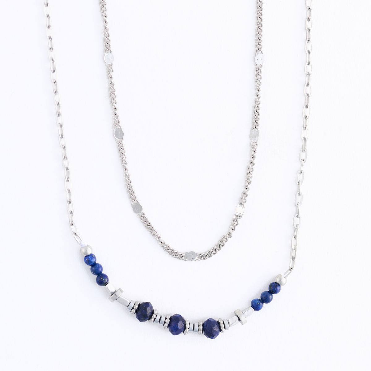 Lapis Necklace 15" Double Row Station Waterproof Jewelry