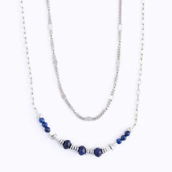 Lapis Necklace 15" Double Row Station Waterproof Jewelry