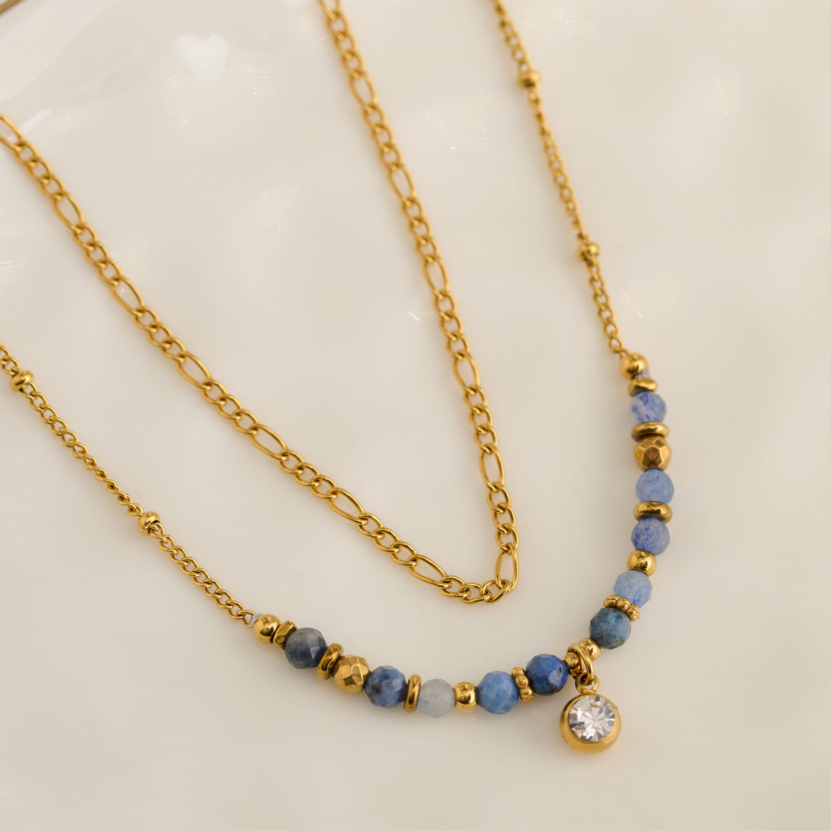 Lapis Necklace 15" Double Row Station Beaded Waterproof Narelle
