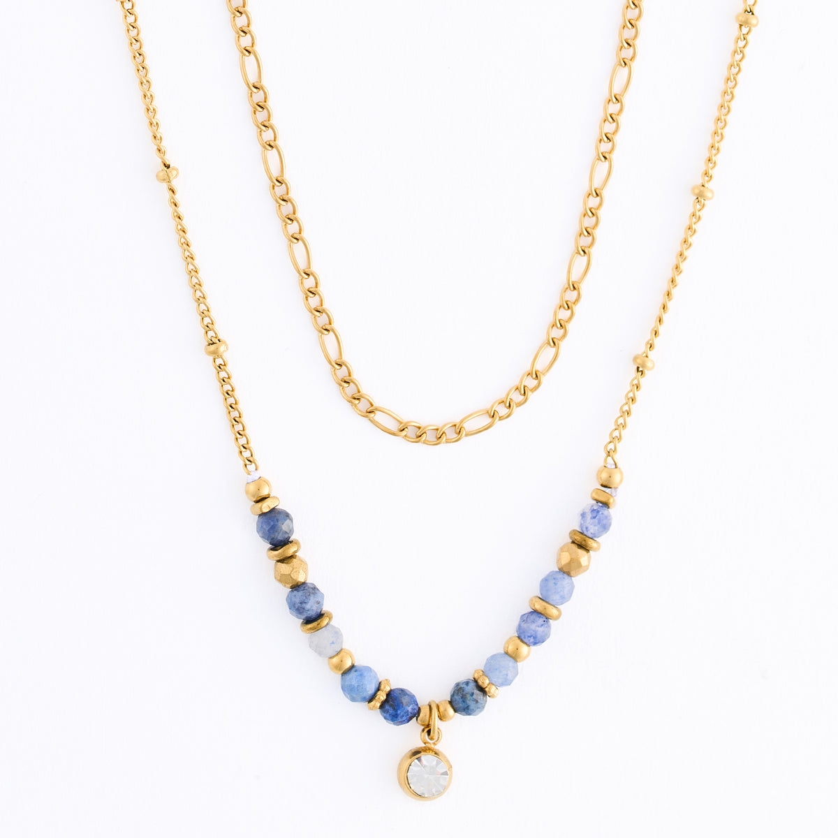 Lapis Necklace 15" Double Row Station Beaded Waterproof Narelle