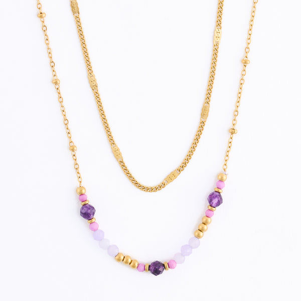 Amethyst Necklace 15" Double Row Station Waterproof Narelle
