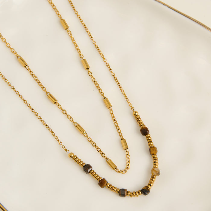 Tiger Eye Necklace 15" Double Row Station Waterproof Narelle