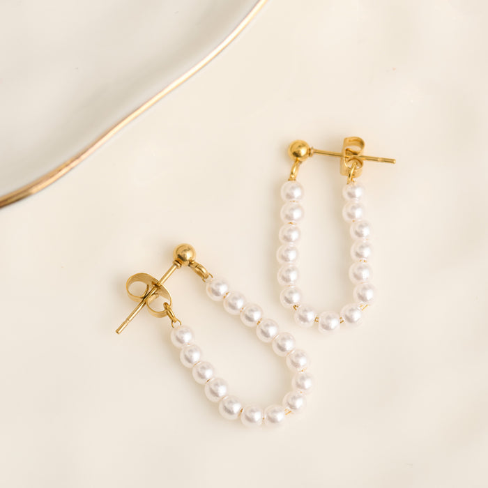 Drop Earrings Genuine Stone Beaded Waterproof Narelle Gold