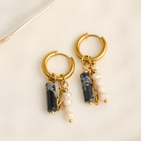 Hoop Earrings Pearl Gemstone Beaded Waterproof Gold Narelle